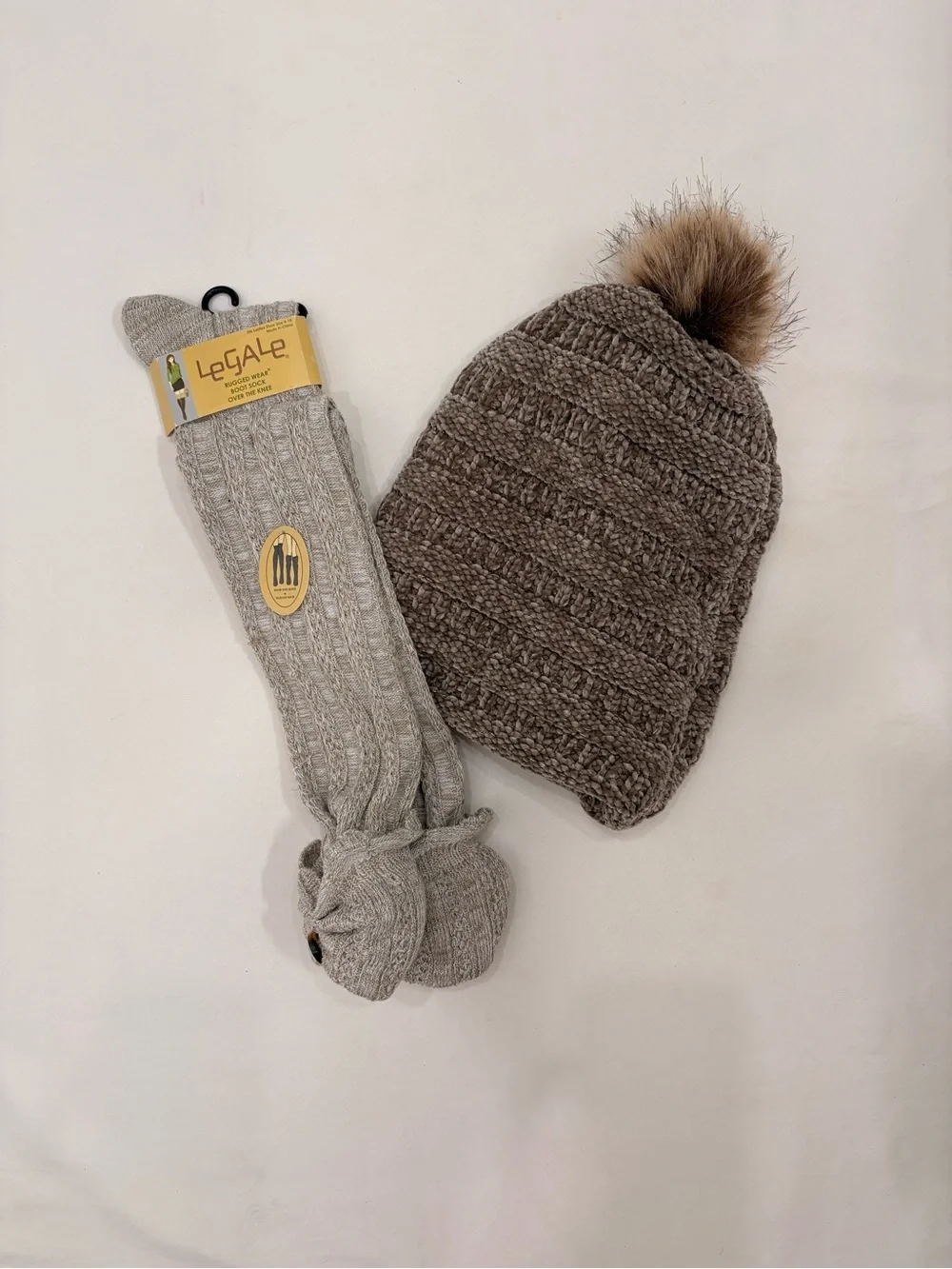 BearPaw Brown Beanie and Brown Over The Knee Boot Socks Bundle